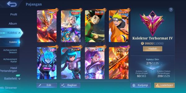 حساب ML رخيص ومحترم، سابقًا Immortal، سكين Zenith Selena، Naruto Lukas، HxH Dyrroth، 11.11 Xborg، Allstar Moskov، Hanabi، KOF Aurora وغيرها