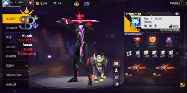 FF account with many skins, very good, cheap, includes SG 204