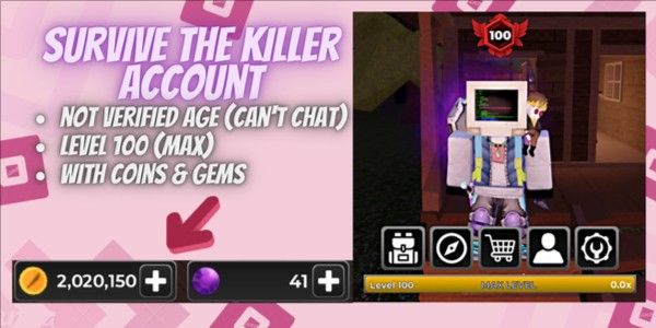 Account Survive The Killer | Level 100 | 2m Coins