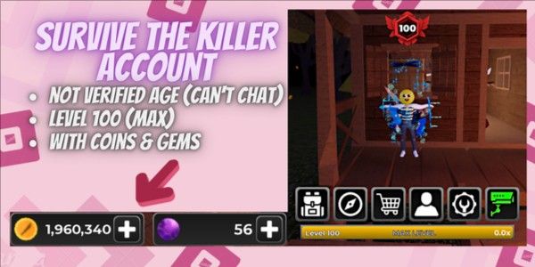 Account Survive The Killer | Level 100 | 1.96m Coins