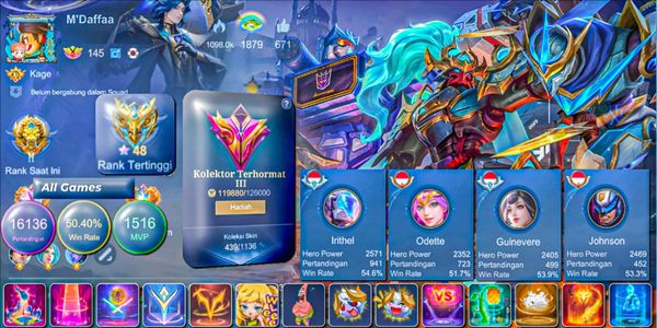 439 SKINS!! 51% WR LEGEND GUSION, TRANSFORMERS POPOL & KUPA, KOF KARINA, SANRIO FLORYN, 7 LUCKYBOX, 4 ZODIAC, 4 LIGHTBORN, 56 DELUXE SKINS