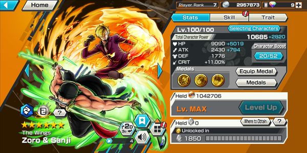 ไอดี Extreme Zoro Sanji EX Max LVL 100 [Android/iOS]