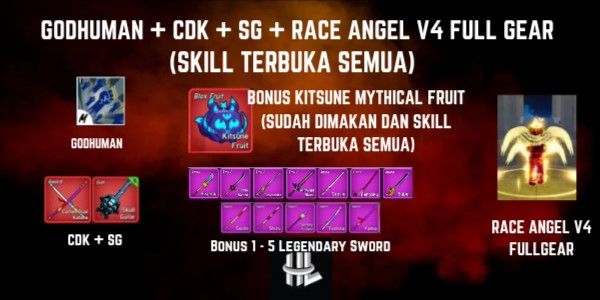 Account Blox Fruit Godhuman + CDK + SG + Razza Angel V4 Equipaggiamento Completo + Kitsune Frutto Mitico