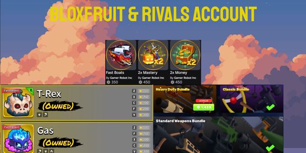 ACCOUNT Blox Fruits + Rivals (2x Perm T-Rex & Gas, Classic Bundle & Standard Weapons Bundle)