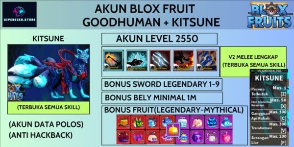 Blox Fruits account Kitsune [All Skills Unlocked]