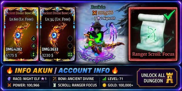 END GAME ACCOUNT DOUBLE BOW ANCIENT GOD POWER 100,000 (READ DESCRIPTION)