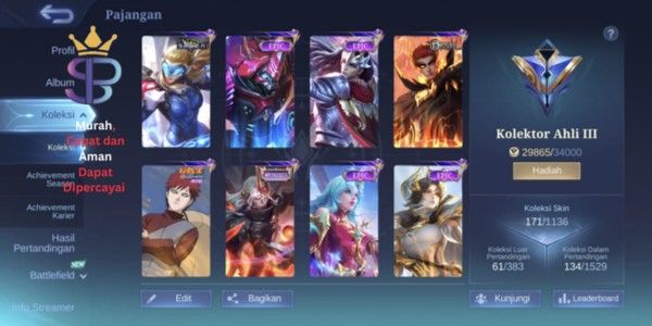 CHEAP ML ACCOUNT AFFORDABLE PRICE 171 SKINS MAX EMBLEM HERO