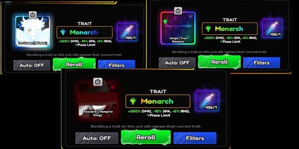 account Anime Vanguards 3Monarch (Alocard, Ice queen, Ichigi unevo) all stats Z+
