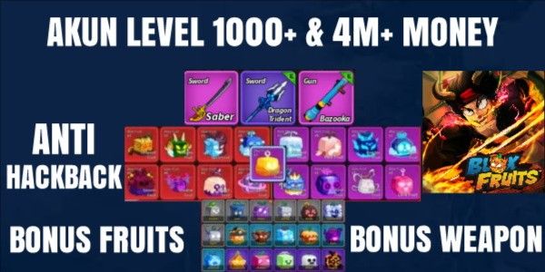 Blox Fruits Account Level 1000+ 4m Money Lots of Bonuses