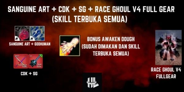 Blox Fruit account Sanguine Art + CDK + SG + Race Ghoul V4 Full Gear + Dough V2 (Awaken Dough)