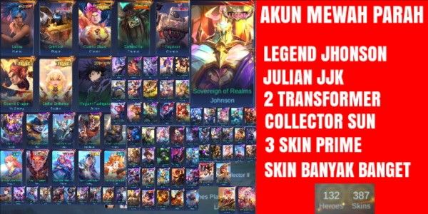 บัญชีระดับตำนาน JHONSON JULIAN JJK COLLECTOR SUN TRANSFORMER GRANGER สกินเยอะมาก เทียบเท่าเจ้าสัว
