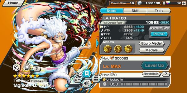 ไอดี Extreme Luffy Nika EX V2 Max LVL 100 [Android/iOS]