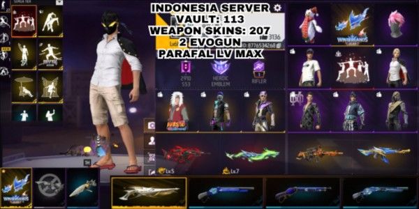 FREE FIRE COMPTE AVEC SKIN SG2 ET EVOGUN