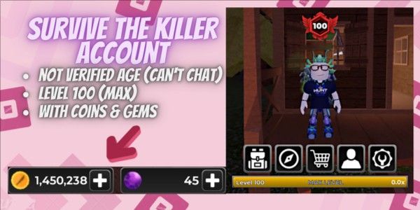 계정 Survive The Killer | 레벨 100 | 1,45m 코인