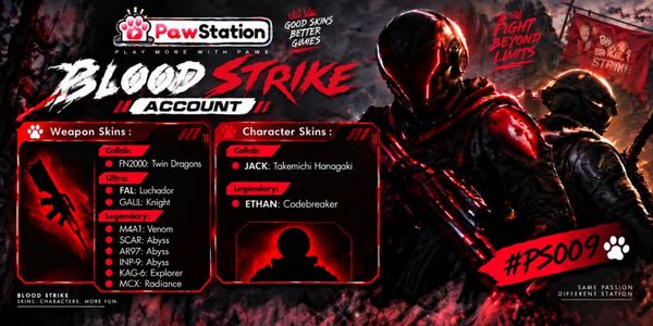 บัญชี Blood Strike | เอเชีย | เลเวล 10 | สกินอาวุธ 9 ชิ้น & สกินตัวละคร 2 ชิ้น | #PS009