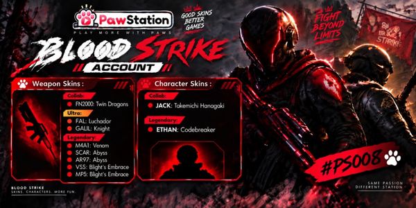 บัญชี Blood Strike | เอเชีย | เลเวล 10 | สกินอาวุธ 8 ชิ้น & สกินตัวละคร 2 ชิ้น | #PS008