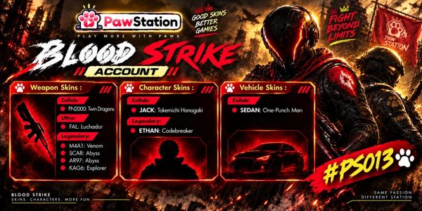 บัญชี Blood Strike | เอเชีย | เลเวล 8 | สกินอาวุธ 6 ชิ้น & สกินตัวละคร 2 ชิ้น | #PS013