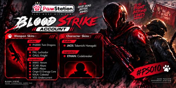 บัญชี Blood Strike | เอเชีย | เลเวล 8 | สกินอาวุธ 9 ชิ้น & สกินตัวละคร 2 ชิ้น | #PS010