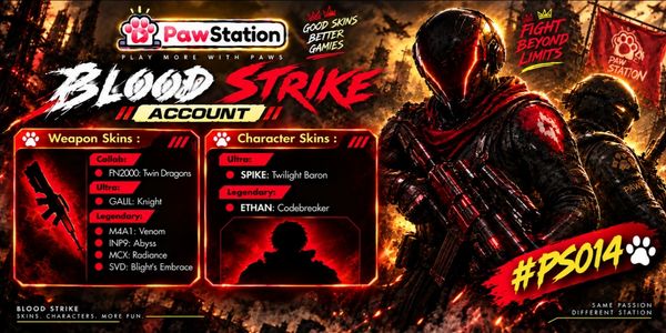 บัญชี Blood Strike | เอเชีย | เลเวล 4 | สกินอาวุธ 6 ชิ้น & สกินตัวละคร 2 ชิ้น | #PS014