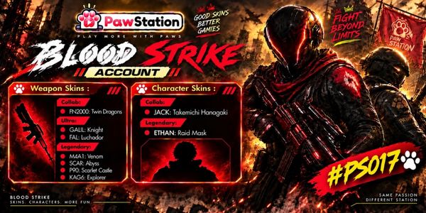 บัญชี Blood Strike | เอเชีย | เลเวล 6 | สกินอาวุธ 7 ชิ้น & สกินตัวละคร 2 ชิ้น | #PS017