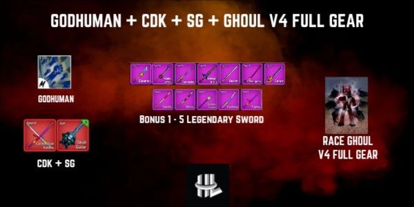 Account Blox Fruits Godhuman + CDK + SG + Razza Ghoul V4 Equipaggiamento Completo