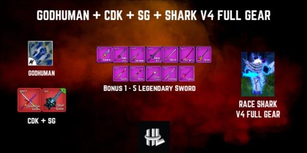 Account Blox Fruits Godhuman + CDK + SG + Razza Shark V4 Equipaggiamento Completo