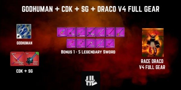 Account Blox Fruits Godhuman + CDK + SG + Razza Draco V4 Equipaggiamento Completo
