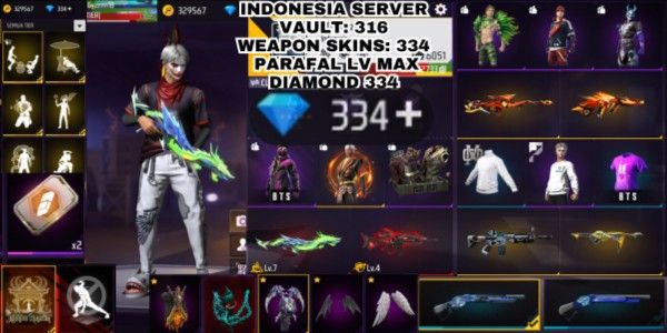 SERVIDOR INDONESIA VAULT: 316 SKINS DE ARMAS: 334 PARAFAL LV MAX DIAMANTE 334