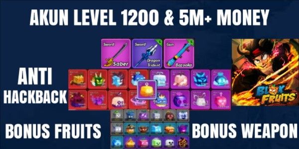 Blox Fruits Account Level 1200+ 5m Money Lots of Bonuses