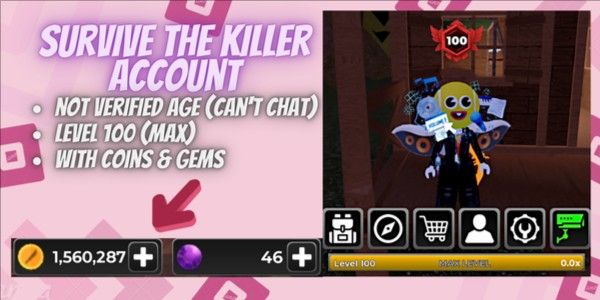 계정 Survive The Killer | 레벨 100 | 1.56m 코인