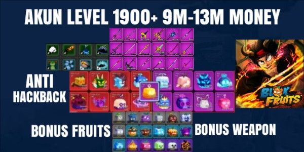 Blox Fruits Account Level 1900+ 9M-12M Money Lots of Bonuses