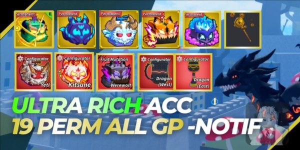 Ultra Zengin Hesap 19 KALICI Dragon Black Crimson Fiend Werewolf Tüm GP -Bildirim +4 Depolama