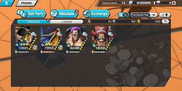 Account 4 ex Extreme Max ft BF meta | Zosan Max | Marcus mars | Zephyr | Roger | Log Bandai | Solo fresh - One Piece Bounty Rush