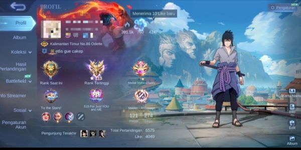amz94 vende cuenta Ganteng, cuenta de usuario medio, skins lujosas, efectos geniales, muchos emotes, muchos ítems, todos los emblemas al máximo, buen WR, barato nomás bro