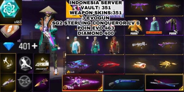 FREE FIRE ACCOUNT EVOGUN AND SG2