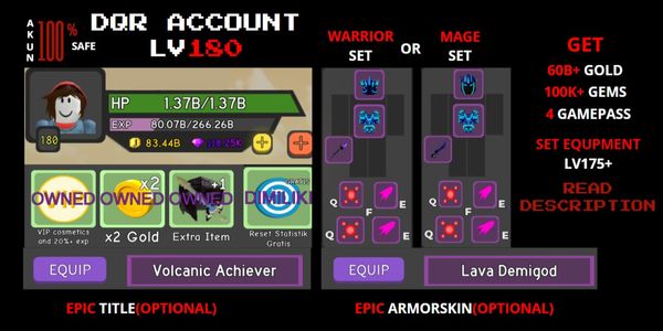 DQR ACCOUNT | LV180 | UNLOCK 4 GP | FULL SET EQUIP