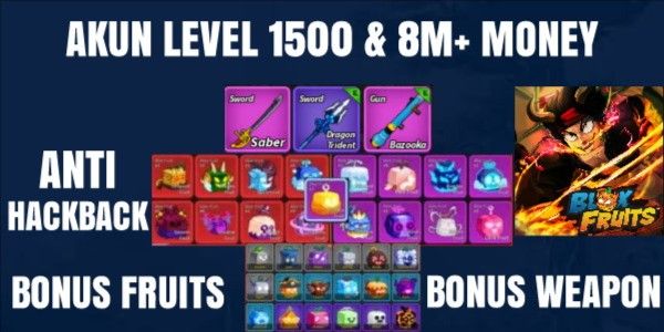 Blox Fruits Account Level 1500+ 8m Money Lots of Bonuses