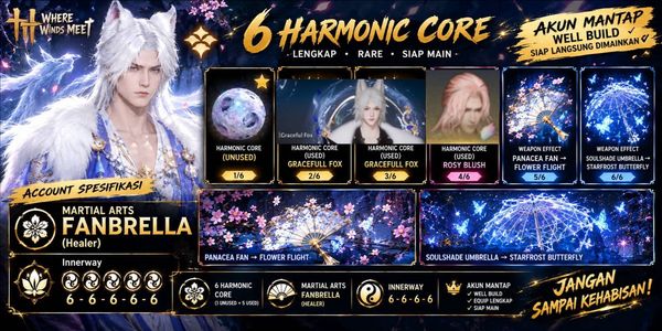 ENDGAME ACCOUNT 6 HARMONIC CORE 5 USED | 1 UNUSED (OUTFIT GRACEFUL FOX) (SEE DESCRIPTION FOR DETAILS)