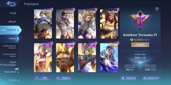 저렴한 Mobile Legends 계정 | 유명 콜렉터 | 에픽 스킨 다수 #2